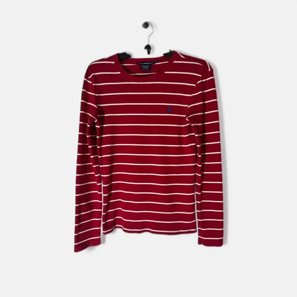 Women's Ralph Lauren Sport Long Sleeve Tee L Red & White Striped - Picture 3 of 7
